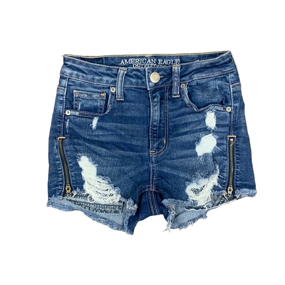 American Eagle Super Stretch Super Hi-Rise Shortie Cut-Off Jean Shorts